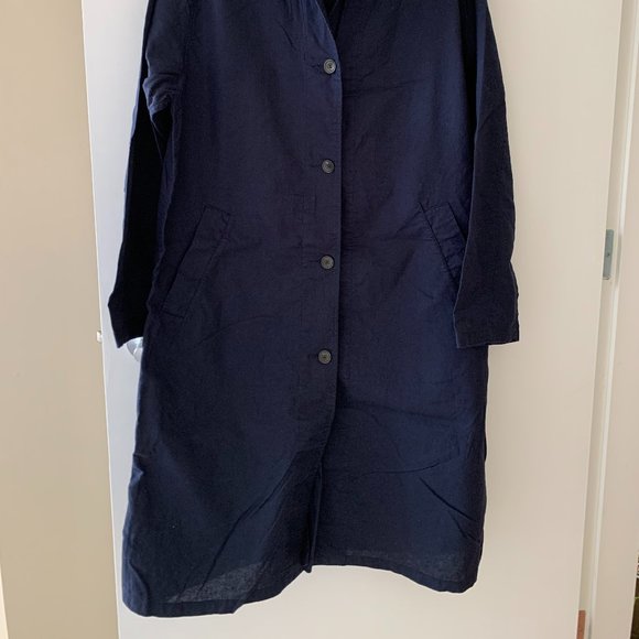 Uniqlo Navy Long Linen Coat - Picture 2 of 6
